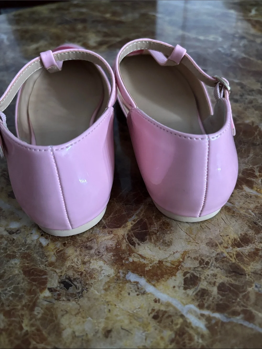 Janie and Jack Pink Patent T-Strap Flats with Hot Pink Heart, size 4y